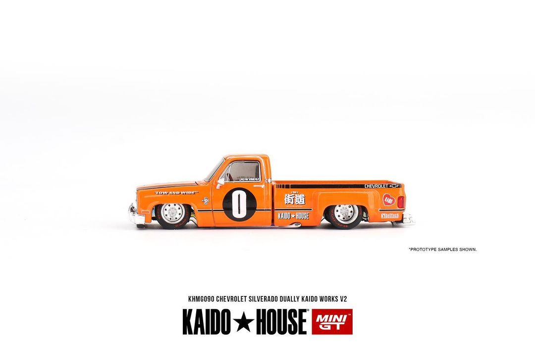 (Pre-Order) Chevy Silverado Dually Kaido Works V2 Orange Kaido House x Mini GT - Big J's Garage