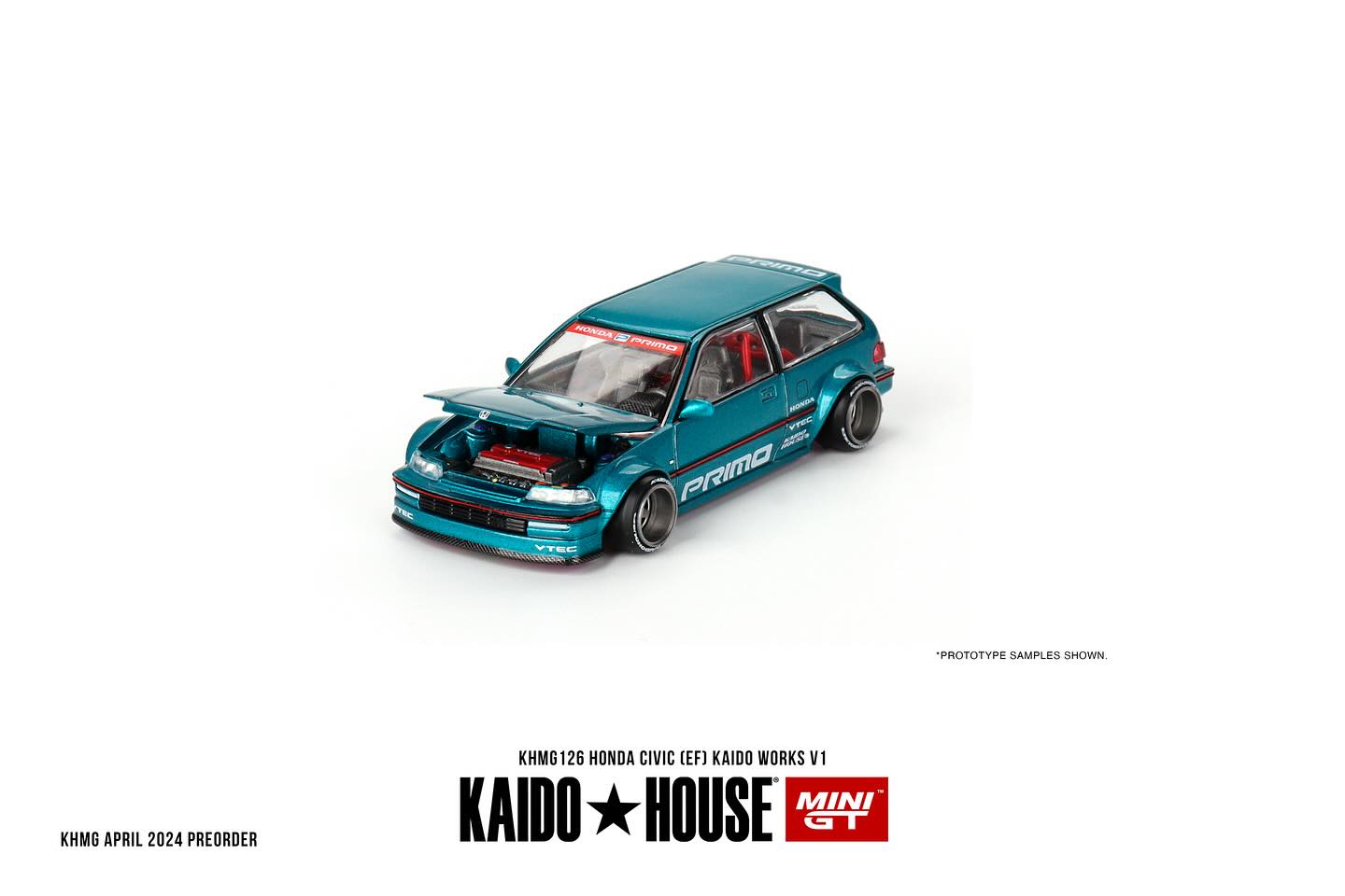 (Pre-Order) Honda Civic (EF) Tahitian Green Kaido Works V1 Kaido House x Mini GT - Big J's Garage