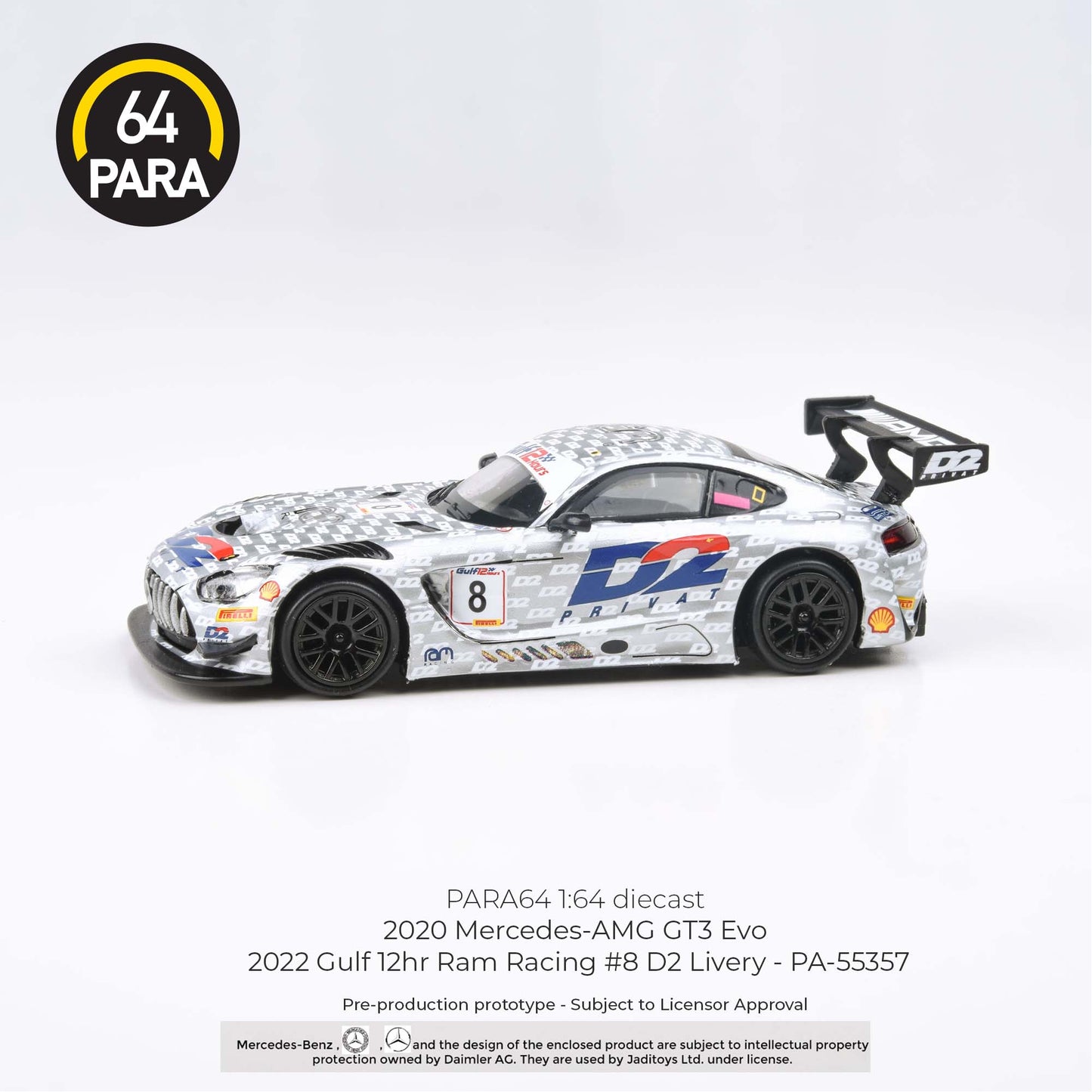 (Pre-Order) Mercedes-AMG GT3 Evo 2022 Gulf 12hr Ram Racing #8 D2 Livery Para64 - Big J's Garage