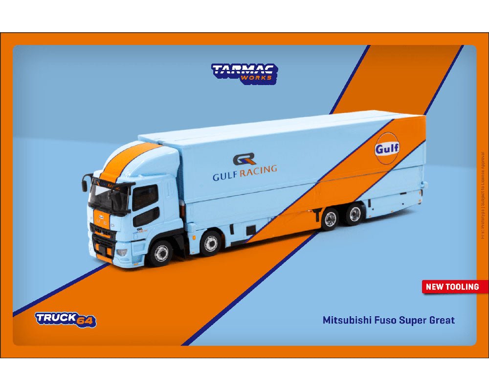 (Pre-Order) Mitsubishi Fuso Super Great GULF Racing Transporter Tarmac Works - Big J's Garage