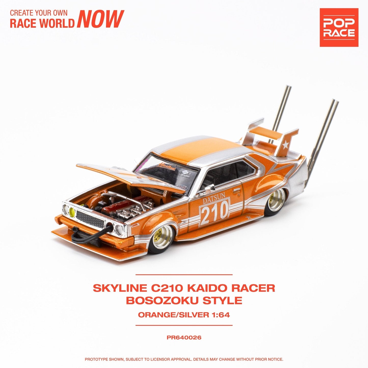 (Pre-Order) Nissan Skyline C210 Kaido Racer Bosozuko Style - Orange/Silver Pop Race - Big J's Garage