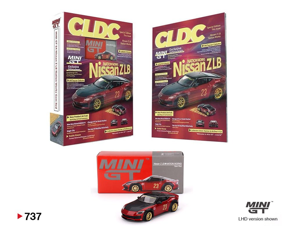 (Pre-Order) Nissan Z LB Nation Works M Red China CLDC Exclusives Bundle Magazine & Car Set Mini GT - Big J's Garage