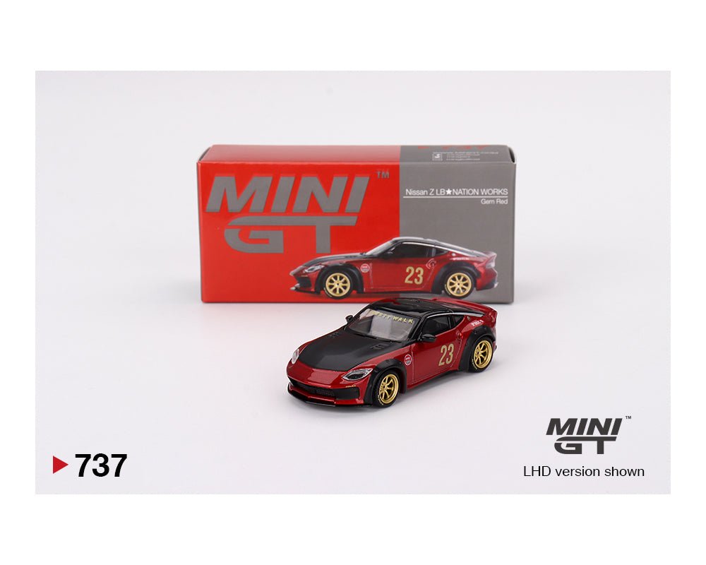 (Pre-Order) Nissan Z LB Nation Works M Red China CLDC Exclusives Bundle Magazine & Car Set Mini GT - Big J's Garage